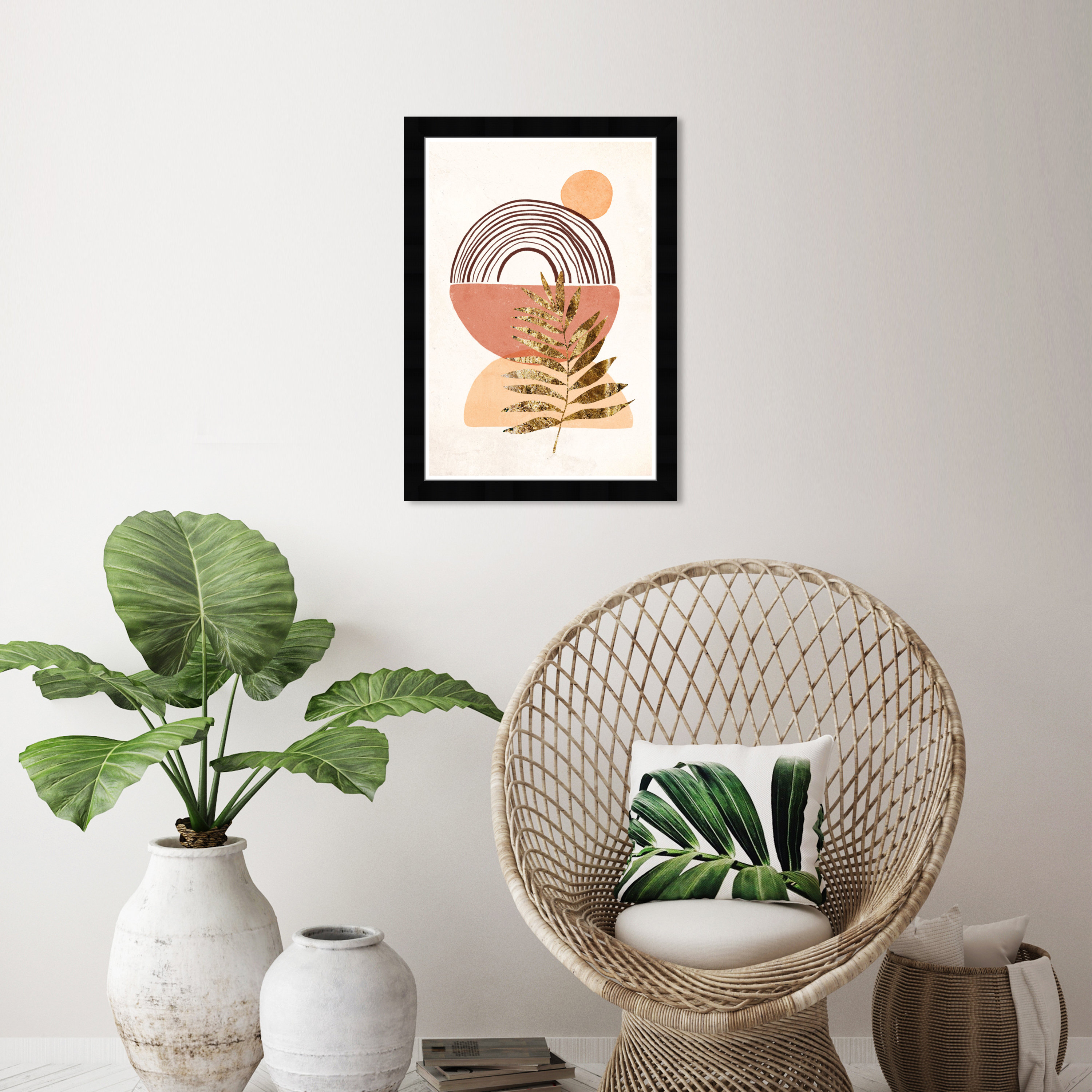 Corrigan Studio® "Golden Leaf Abstraction", Boho Geometric Nature Mid